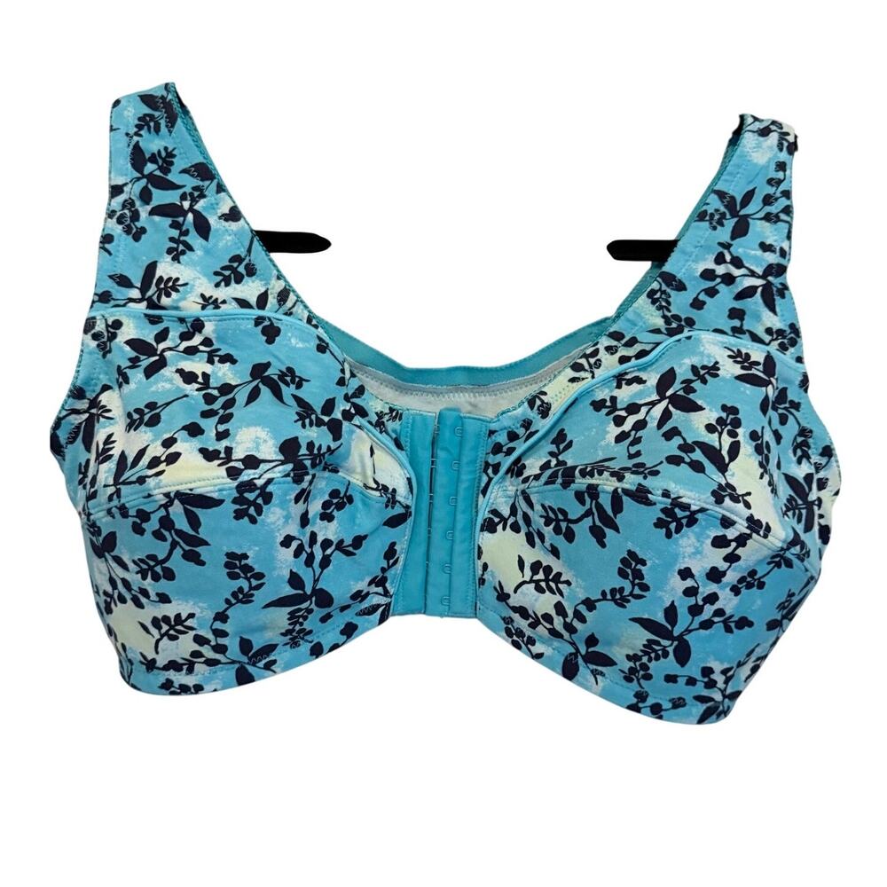 Comfort Choice Front Close Bra 42C Blue Floral Comfort Everyday Loungewear NWOT
